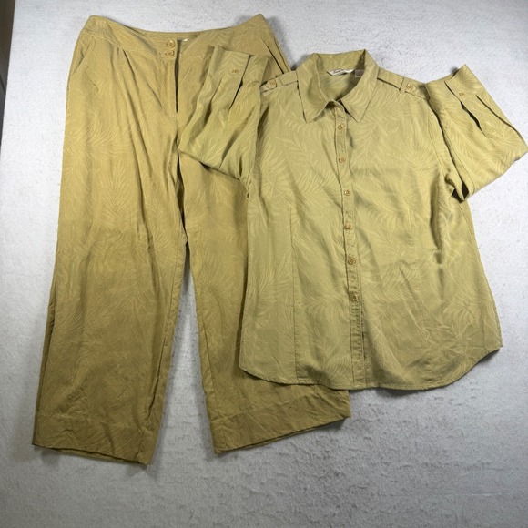 Tommy Bahama Pants - Tommy Bahama Womens Silk 2 Piece Pant Set Tropical Jacquard Tan Size L 12/14